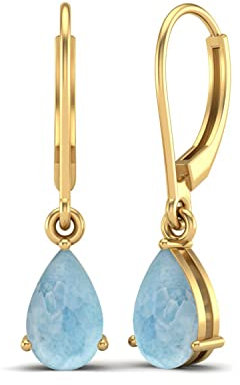 7 x 5 mm Birnenform Larimar Edelstein 925 Sterling Silber Träne Tropfen Ohrringe Hebel zurück Ohrringe Frauen Ohrring Schmuck (Gold-Vermeil)