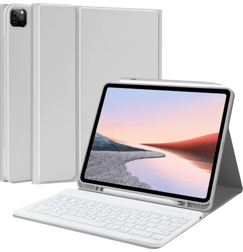TQQ for iPad Air 13-inch (M3/M2, 2025/2024) & Pro 12.9 inch Case with Keyboard, Keyboard case for 12.9-inch iPad Pro 6th/5th Gen - with Pencil Holder for iPad Air 13-inch/iPad Pro 12.9 (Gray)