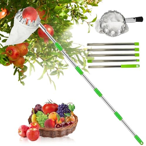 Obstpflücker Diameter 16 cm,2.2m Apfelpflücker,Kirschenpflücker mit Baumwollbeutel,Obstsammler,Obstpflücker für Kirschen,Pflaumenpflücker,Fruit Picker for Reaching Inaccessible Places in Fruit Trees