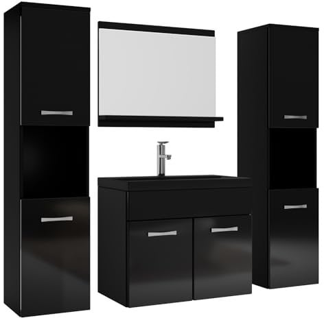 Meuble de Salle de Bain Montreal XL 60 cm lavabo Noir Brillant, lavabo Noir - Armoire de Rangement Meuble lavabo evier Meubles
