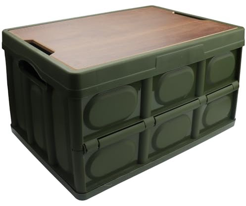 Roellgs Folding Storage Box - Wooden Cover, Thickened, Outdoor, Foldable, Multifunctional, Camping, Car Storage, Bedside Table (Green)