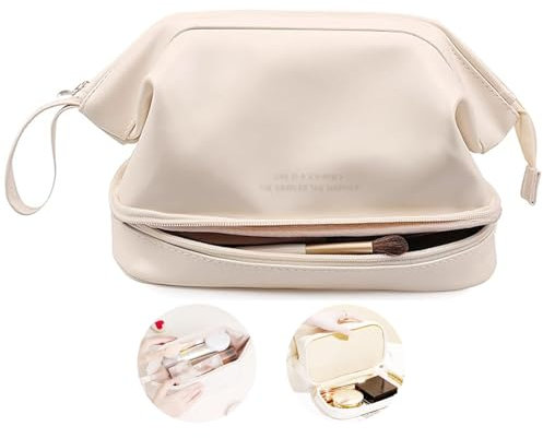 Groß Kapazität Kosmetiktasche Tragbare Reise Make Up Bag Multifunktionale Kulturtasche mit Trennwand Tasche Organizer Schminktasche mit Makeup Pinsel Fach Doppellagige Kosmetikkoffer für Damen