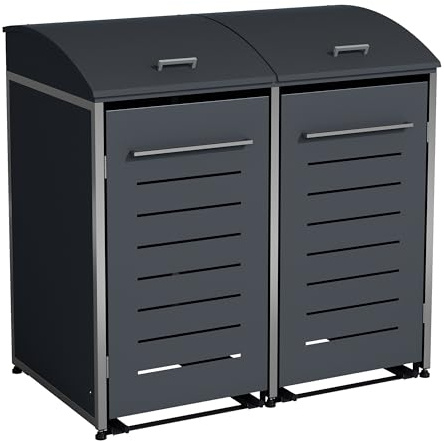 DEGAMO Mülltonnenbox 2-er Mülltonnenhaus Kiel für 2X Tonnen 120 und 240 Liter, Stahl verzinkt und Edelstahl, Farbe anthrazit