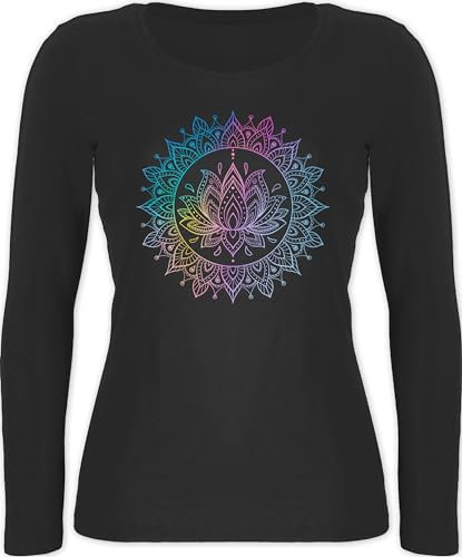 Langarmshirt Damen - Yoga - Mandala Lotusblume I Spirituelle Meditation I Pilates Lotus Entspannung - L - Schwarz - Shirt Yoga-Langarmshirt Joga Wellness Oberteil Langarm yogawear Geschenke