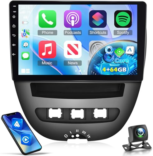 [8 Core 4+64G] Autoradio Android pour Peugeot 107 / Citroen C1 / Toyota Aygo 2005-2014 avec Carplay et Android Auto - 10.1 inch IPS Touchscreen Car Radio - DSP WiFi GPS Split Screen Voice Assistant