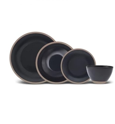 Karaca Hamburg Crockery Set for 4 People, 16 Pieces, Stone Ceramic, Dinner and Dessert Plates, Bowls, Pasta Bowls