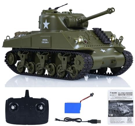 wheelfun Henglong 1/30 RC Battle Tank Sherman M4A3 3841-01 2.4G Remote Control Tanks 320°Rotating Turret Infrared Combat