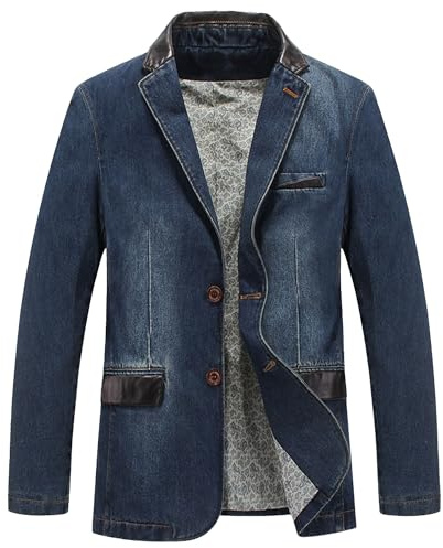ZDJSWJ Denim-Mantel für Herren, Jeansjacke, Anzug, lässig, doppelte Schnalle, waschbar, Slim Fit Business, Anzug, blau, XXL