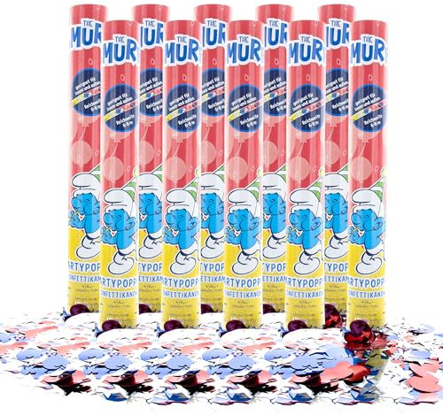 Party Factory – Konfettikanone Schlümpfe Party Popper 10er Set – Partygadgets Konfetti Kanone 40cm mit bunt schimmernden Schnipseln für Kindergeburtstag – Bis 8m Flughöhe, für Innen & Außen