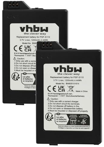 vhbw 2X Batería Compatible con Sony Playstation Portable 2 Generation Slim & Lite PSP-2000 PSP-2004, Brite PSP-3000 PSP-3004 (1200mAh, 3,7V, Li-Ion)