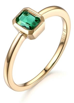 Bishilin Ring Smaragd Gold 750 18k Echt, Damen Ringe Solitär mit 0.5ct Smaragd Eheringe Verlobungsringe Nickelfrei für Frauen Gr.59 (18.8)