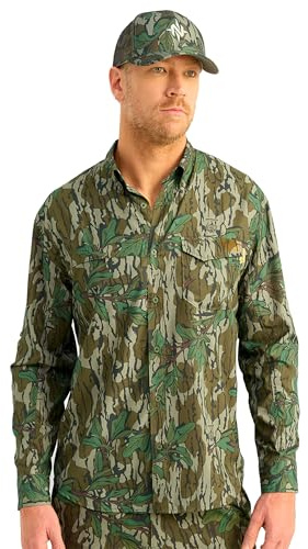 Nomad Men's Ambush Long Sleeve Button Down Camo Hunting Shirt, Mossy Oak Greenleaf, X-Large