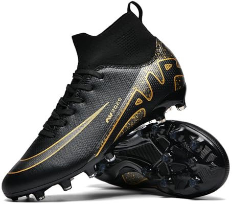 Meidiastra Fussballschuhe Herren Professionelle Fussballschuhe Unisex Outdoor Kinder High Top Spikes Kicking Training Turnschuhe AG Turf Trainingsschuhe Schwarz EU42