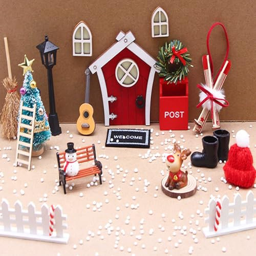 Ancuioyz 24Pcs Weihnachtswichtel tür Set, Wichteltür mit Baustelle Wichteltür Set Miniatur Weihnachtswichtel, Holz Wichtel Tür Deko für Weihnachten geeignet für Kinder DIY Weihnachts Miniaturszene