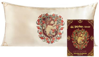 Kitsch Kissenbezug aus Satin mit Harry Potter-Motiv, Reißverschluss, gut für Haare, weicher als Seide, kühlend, maschinenwaschbar, knitterfrei, Kingsize, 48 x 91 cm.