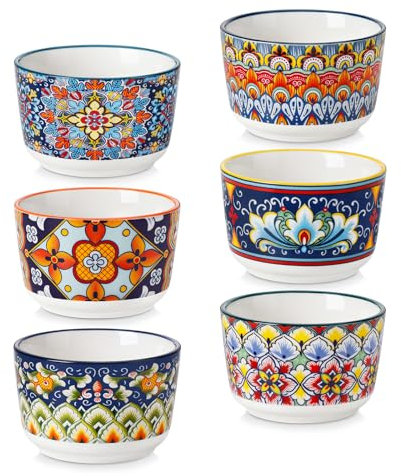 vancasso SIMI 4 oz Ramekins Set of 6, 120 ml Porcelain Creme Brulee Souffle Dishes, Baking Cups for Pudding, Fruits, Dips, Air Fryer and Oven Safe