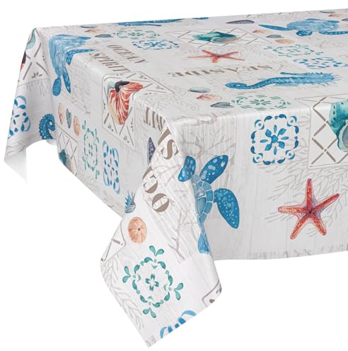 ANRO Wachstuchtischdecke Wachstischdecke Wachstuch Tischdecke abwaschbar Gartentischdecke Wasserabweisend 200x140cm Schnittkante Ozean