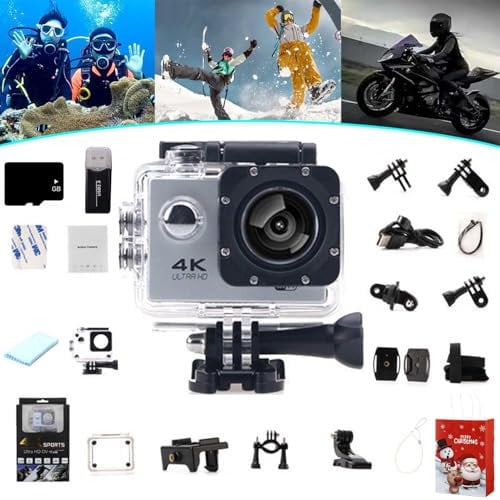 Panruia Roamix Vision+ 4K, Qinux Pixgo 4K Camera, Roamix Vision 4K Action Camera, Vision 4K WiFi Diving Sports Camera, DV HD Waterproof Underwater Outdoor Motorcycle Helmet Bicycle Camera (Gray, 32G)