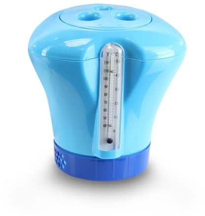 Pool Dosierschwimmer mit Thermometer hellblau großer Chlordosierer Chlorspender für ChlorTabs, Brom und SauerstoffTabs