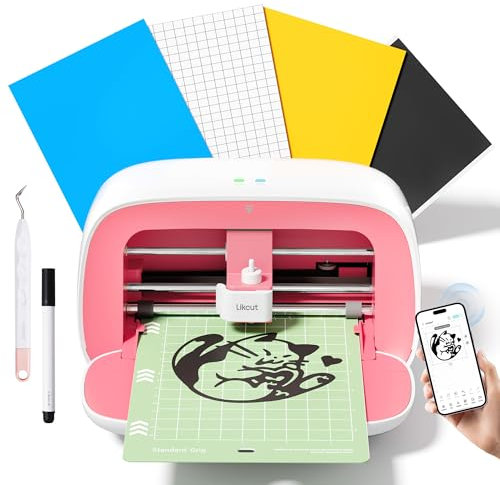 Likcut S501 Plottermaschine, Mini Schneideplotter Verfügbar für Vinyl, Iron on und Karten mit Einsteiger Set, Rosa