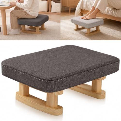 Hocker GrauFußhocker mit Festen Holzbeinen,Sitzhocker FußbankFusshocker mit AbnehmbareGepolstert,PolsterhockerFussbank FußhockerSchreibtisch Schlafzimmer Outdoor Garten(Dunkelgrau)