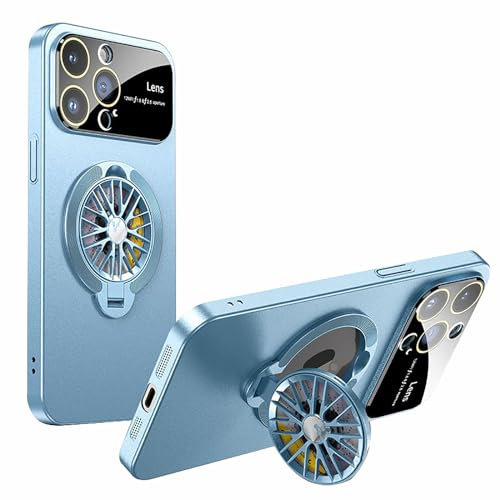 LOWBDGFU Magnetic Case for iPhone 15 Pro Max/15 Pro/15 Plus/15, Window Glass Lens Protection, 360° Rotating Gyroscope Ring Stand Mobile Phone Case (Colour: Blue, Size: 15)