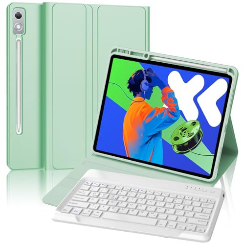FOGARI Tastatur Hülle für Lenovo idea Tab Pro 12.7 2025, QWERTZ Layout Deutscher, Hülle Tastatur mit Magnetisch Abnehmbarer Bluetooth für Lenovo idea Tab Pro 12.7 Zoll 2025, Hellgrün