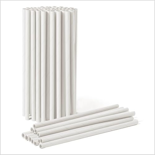 MAXI PRODUCTS - 500 Pajitas Cartón Blanco - 20 x 0,6 cm - Pajitas Papel Biodegradable - Cañas Cartón Desechables Individual - Diámetro Ø 6 mm - APTO BEBIDAS FRÍAS Y CALIENTES