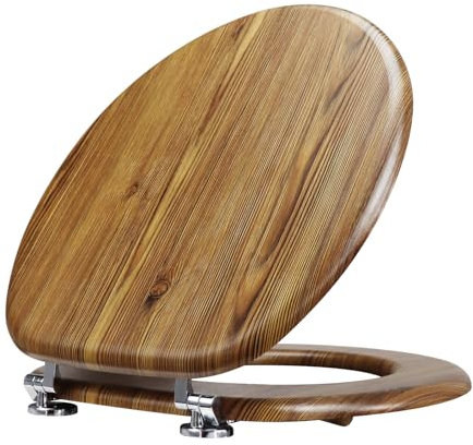 Fanmitrk Toilet Seat Wooden, MDF Moulded Wood Toilet Seat with Adjustable Zinc Alloy Hinges with Bottom Fixings, Easy to Clean and Install
