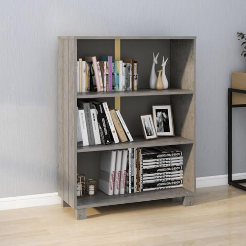 Fasba Bücherschrank, Bücherregal mit viel Stauraum, Büroschrank für Schlafzimmer Wohnzimmer Büro, Aktenschrank Schrank Raumteiler, HAMAR Hellgrau 85x35x112 cm Massivholz Kiefer