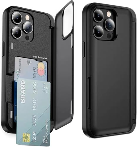 FAOMSEBS Cover per iPhone 13 Pro con Porta Carte Nascosto [Design con Patta di Chiusura Magnetica] [2 Carte + 1 Contanti] Custodia Portafoglio Antiurto Cover per iPhone 13 Pro Case, Nero 6,1''