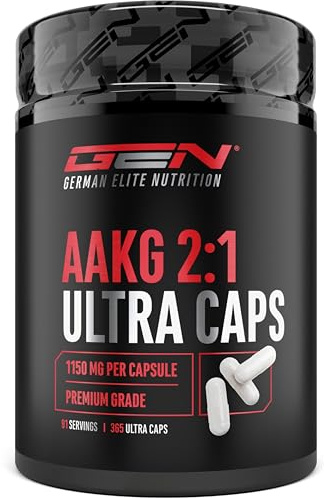 AAKG Ultra Caps - 365 gélules contenant chacune 1150 mg de L-arginine alpha-cétoglutarate pur - Acide aminé pur issu de la fermentation végétale - Hautement dosé