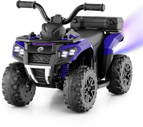 Maxmass 6V Kids Electric Quad Bike, Battery Powered Ride on ATV Car with Spray Function, Horn, Music, LED Lights, Storage Basket, Children Electric Vehicle Toy Cars for 18+ Months Old (Purple)