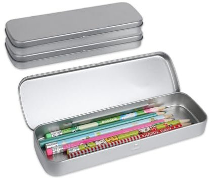 ROOMHUAWAY Lot de 3 boîtes à crayons - Boîte métallique avec couvercle - Boîte de rangement rectangulaire créative en fer blanc pour ranger tous les types de stylos et pinceaux de maquillage