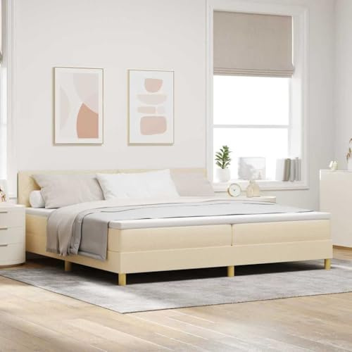 vidaXL Boxspringbett mit Kissen mit Kopfteil Creme 200 x 200 cm Stoff