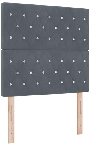 vidaXL Boxspringbett mit Matratze Dunkelgrau 100 x 200 cm Samt, Stylisches minimalistisches rechteckiges Bett, modernes, langlebiges Samtbox-Kissen, verstellbare Kieferntmatratze.