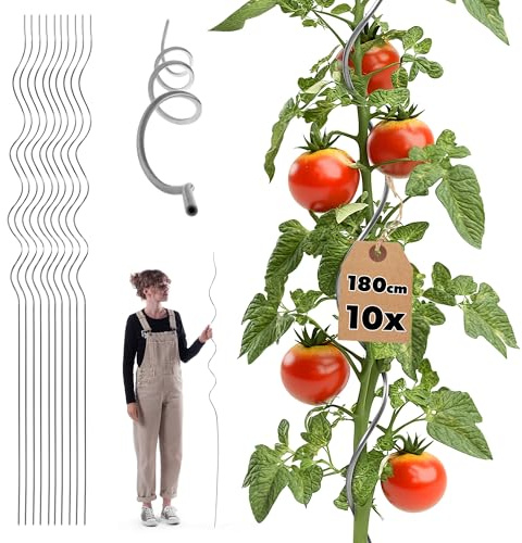 KADAX 10er Set Tomatenspiralstäbe 180 cm x 6 mm, Tomatenstäbe aus Aluminium, Tomaten Rankhilfe, Tomatenspirale, Spiralstab, Tomatenstangen, Pflanzstäbe