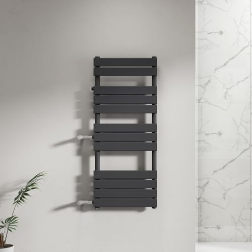 WITEN&NOCK Designheizkörper Badheizkörper 1200x 500 mm Anthrazit Handtuchheizung Handtuchtrockner Seitenanschluss(Links) Nabenabstand 500 & 900 mm mit Ventile(Durchgangsform)