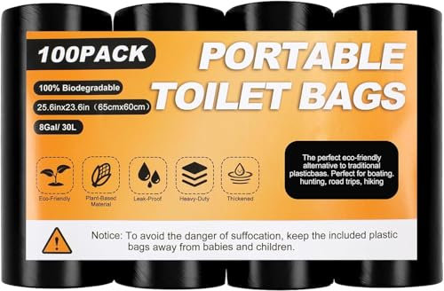 HXSEMAYIG 100 Portable Toilet Bags, Camping Toilet Bags,Toilet Replacement Bags, Biodegradable Porta Potty Bags, Toilet Waste Bags for 5 Gallon Bucket Toilet