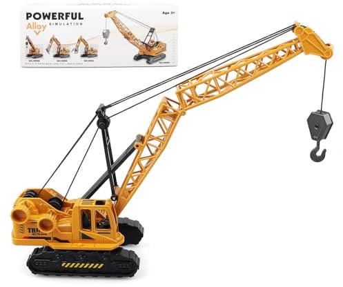 victob Metal ABS Crane Toy, Diecast Construction Vehicles Crane Model Car with Manual Lifting Button, Truck Building Toys for Kids Boys Ages 3-7, 8-12 Christmas and Birthday Gifts