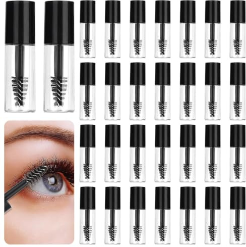30 Pcs 1.2ml Mini Clear Mascara Tube Set with Wand, Leak-Proof Empty Mascara Bottles for Castor Oil & Eyelash Serums, Refillable Travel Container for Clear Mascara and Mini Mascara DIY (Black)