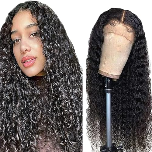 Zeslaerr Human Hair Wig 13x1 Glueless Lace Frontal Water Wave Perücken Unprocessed Brazilian Virgin Hair Pre Plucked Baby Hair 1b Natural Black Minimal Tangle For Women 20 Inch