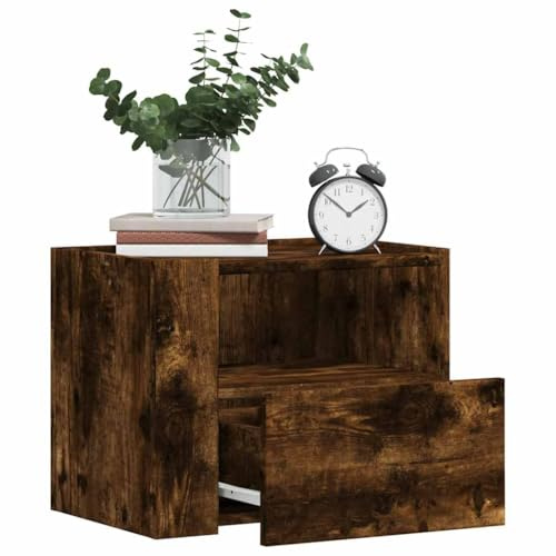 ULUYYUC Lot de 2 Tables de Chevet murales chêne fumé 45x30x35 cm, Bois d'ingénierier Robuste avec tiroir, Console Petite Table de Nuit Suspendue pour Chambre Salon Bureau Gain de Place