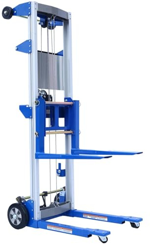 ELOMBR 122 400lbs Material Lift Winch Stacker, Hand Winch Lift Truck with Fixed-Leg, Manual Material Lifter Pallet Stacker for Contractor, Workshop, Industrial, 34.60L x 24.80W