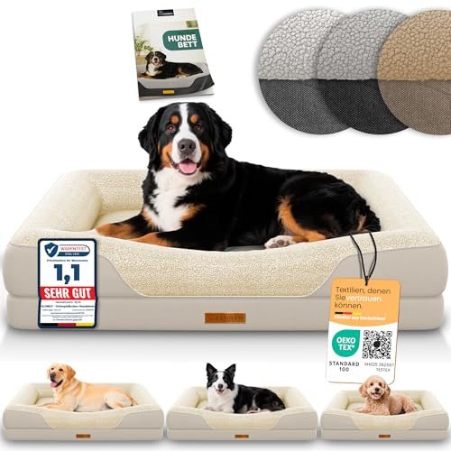 ELONEO orthopädisches Hundebett Grosse Hunde - 122x89x20cm, Hundekorb mit Memory Foam, Hundematte wasserdicht und waschbar, Hundekissen, Hundematratze mit weicher Polsterung, Creme