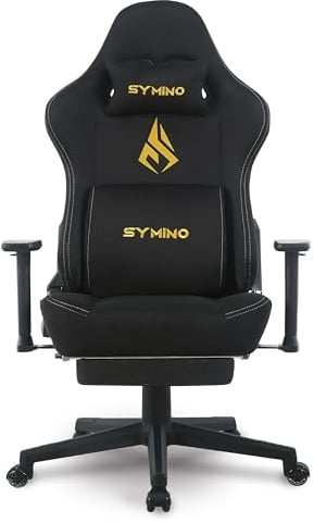 Symino Large Gaming Chair, Computer Chair with Footrest, Headrest and Extra Large Lumbar Support, Ergonomic PC Chair, Height Adjustable Rotating Task Chairs, Black