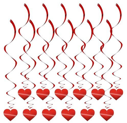12 Stück Hängende Rotes Liebesherz Dekorationen für Valentinstag, Deckenhänger Spiral Girlanden mit Herzen, Hängende Herz Girlande für Hochzeitstag Muttertag Geburtstagsfeier Party