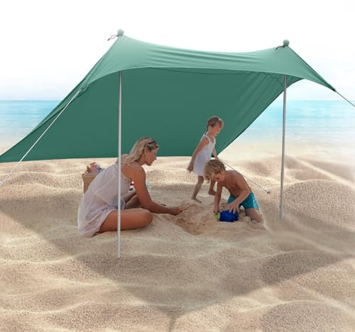 JAICOM Strandzelt, 2.1x2.1m Strandmuschel, UPF50+ UV-Schutz und Wasserdicht Sonnensegel, Mit Sandschaufel, Aluminiumstange, Heringen, Geeignet für Strand Schatten, Garten, Camping Verwenden