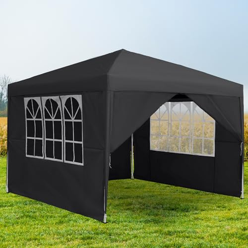 XMTECH 2,5x2,5m Faltpavillon Gartenpavillon Anthrazit, 4 Seitenteile | 3-fach höhenverstellbar, wasserabweisend, UV-Schutz, Stahlgestell, 210D Oxford-Gewebe, mit Tragetasche für Garten Terrasse