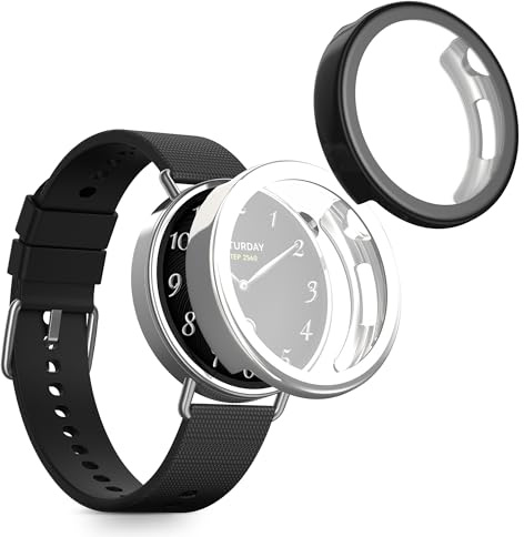 kwmobile 2X Silikon Hülle für Xiaomi Watch S4 41mm Schutzhülle - Fullbody Display Cover Set aus Silikon - Schwarz Silber